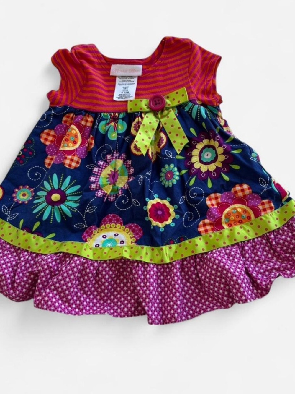 Bonnie Baby Pink, Navy & Lime Floral Bow Dress